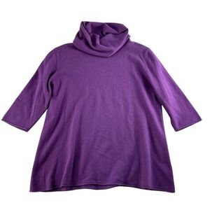 Neiman Marcus Large L Cashmere Collection Sweater Purple Cowl Neck‎ Elbow Sleeve